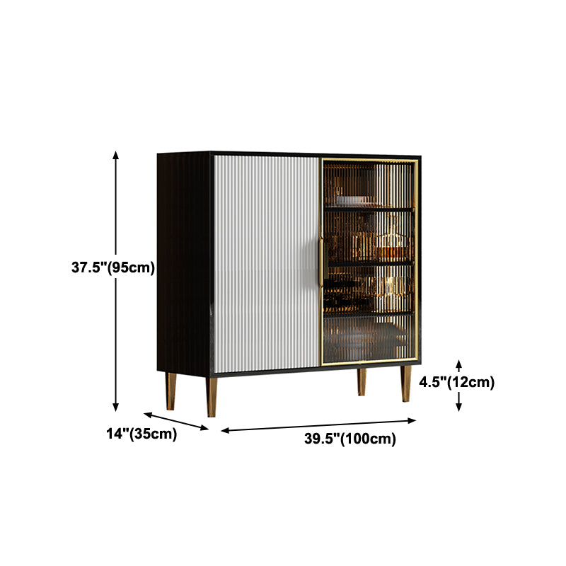 Glass Door Wood Sideboard Glam Server Cabinet with Storage for Dining Room