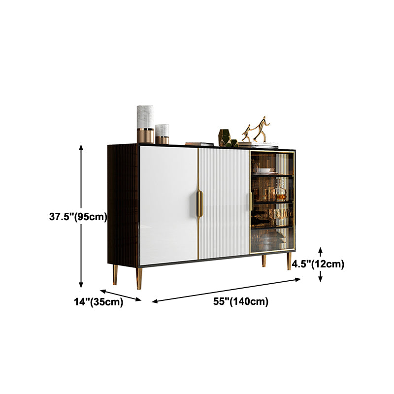 Glass Door Wood Sideboard Glam Server Cabinet with Storage for Dining Room