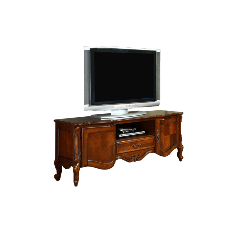 Traditional TV Stand with Glide Drawer Home Solid Wood TV Cabinet