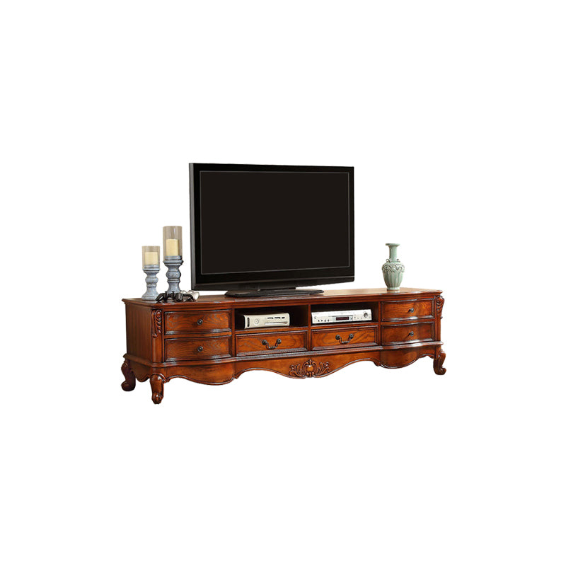 Traditional TV Stand with Glide Drawer Home Solid Wood TV Cabinet