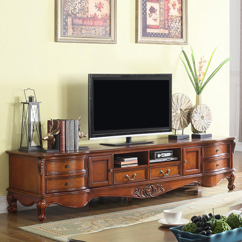 Traditional TV Stand with Glide Drawer Home Solid Wood TV Cabinet