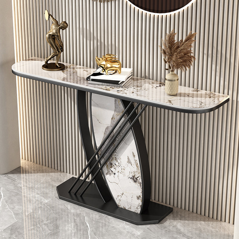 Contemporary Slate Console Table Pedestal Half Moon Stain Resistant Sofa Table