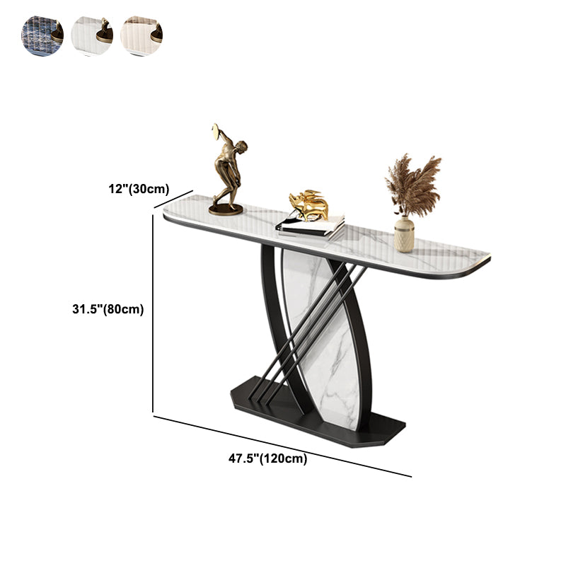 Contemporary Slate Console Table Pedestal Half Moon Stain Resistant Sofa Table