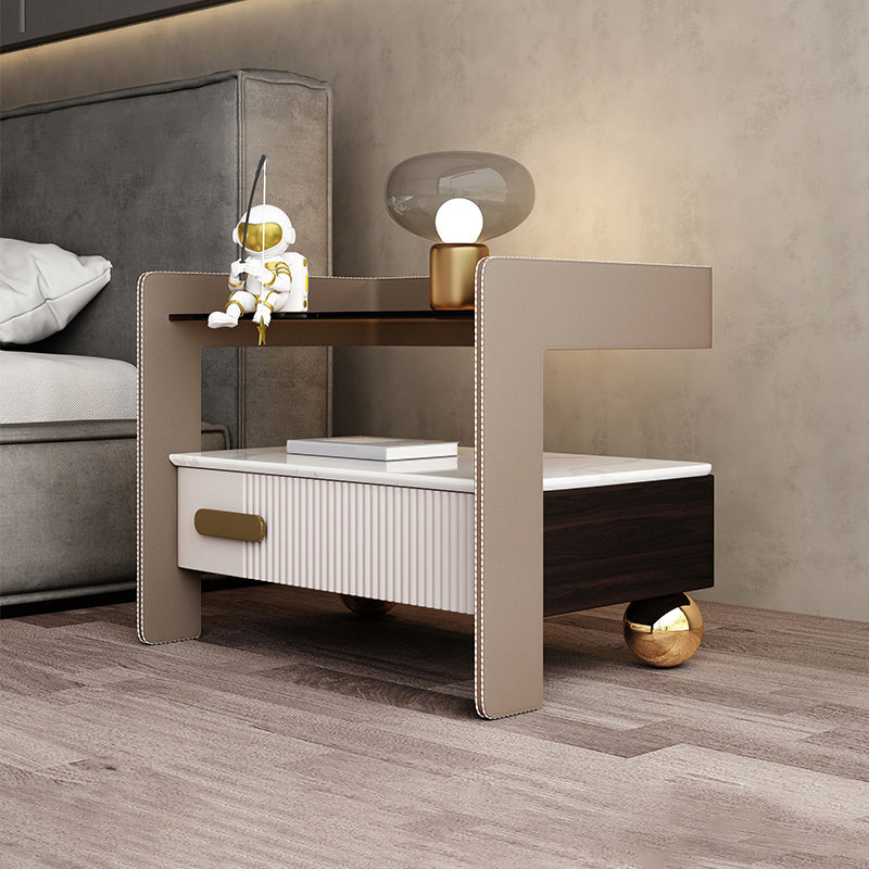 1-Drawer Nightstand 14.6" W Glass Top Open Storage Night Table for Bedroom