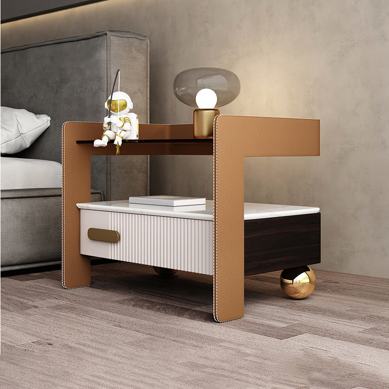 1-Drawer Nightstand 14.6" W Glass Top Open Storage Night Table for Bedroom