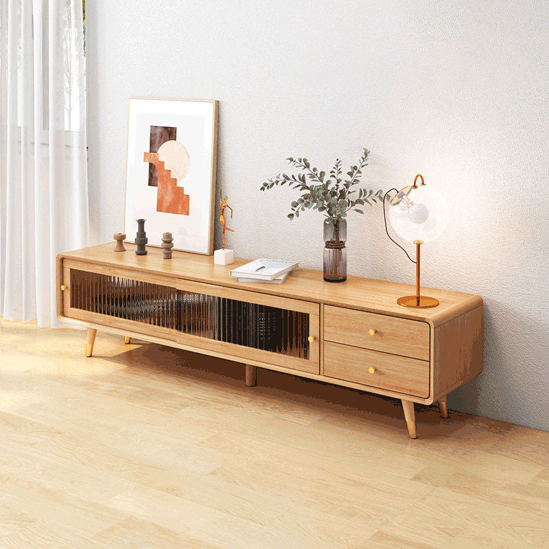 Solid Wood 2-Drawer TV Console Nordic TV Stand with Sliding Storage