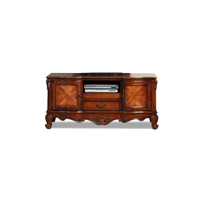 Solid Wood TV Console Traditional Enclosed TV Cabinet with Glide Drawers