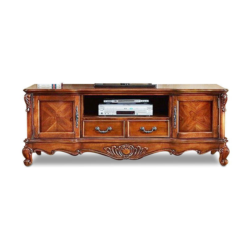 Solid Wood TV Console Traditional Enclosed TV Cabinet with Glide Drawers