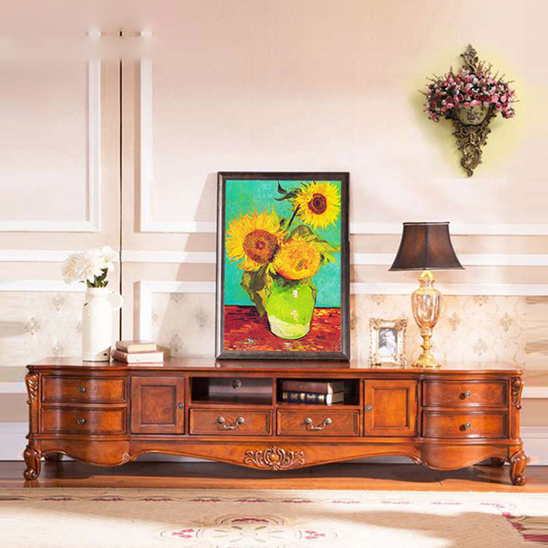 Solid Wood TV Console Traditional Enclosed TV Cabinet with Glide Drawers