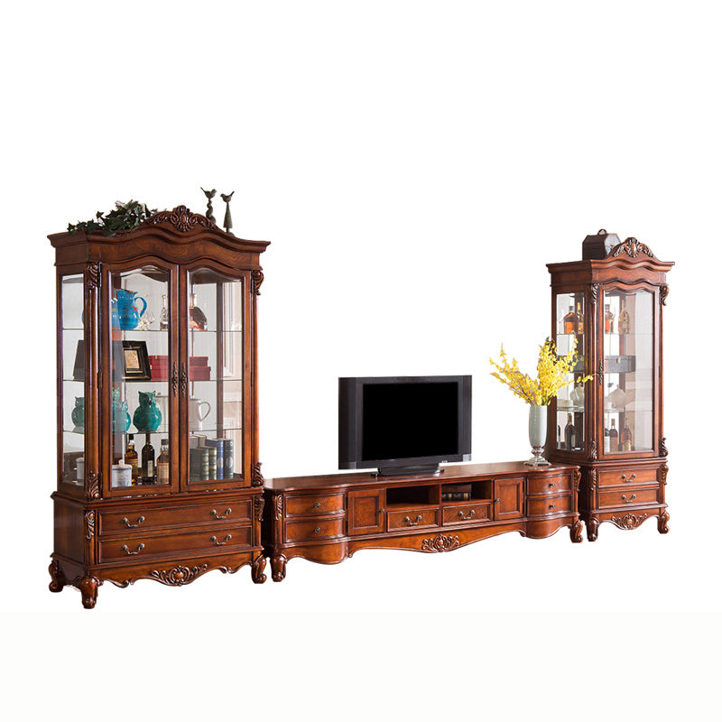 Solid Wood TV Console Traditional Enclosed TV Cabinet with Glide Drawers