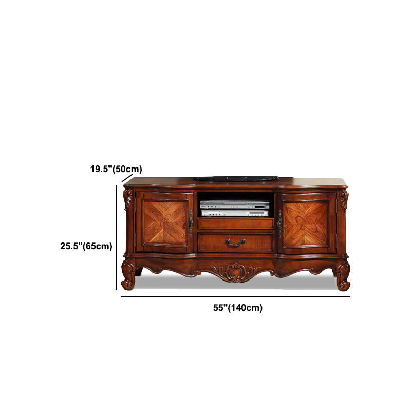 Solid Wood TV Console Traditional Enclosed TV Cabinet with Glide Drawers