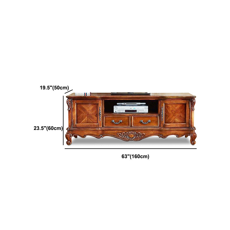 Solid Wood TV Console Traditional Enclosed TV Cabinet with Glide Drawers