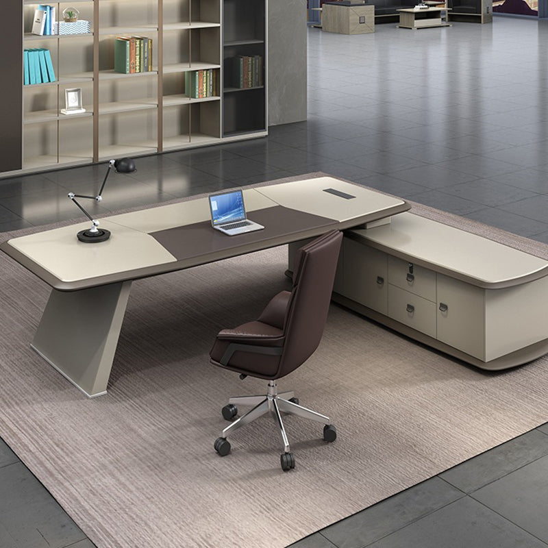 Contemporary Office Desk L-Shape Executive Desk Artificial Wood with 2 Storage Drawers