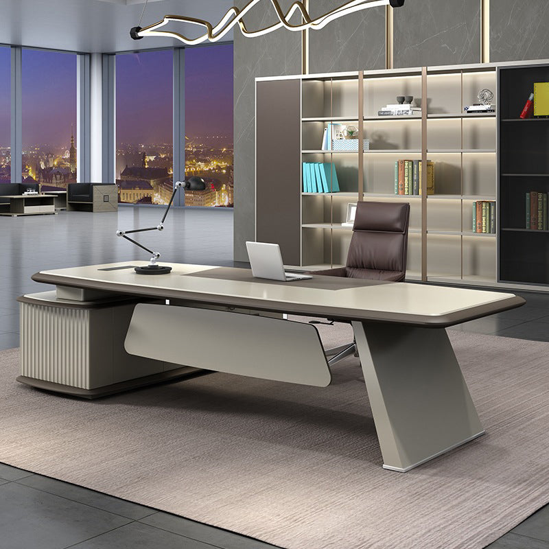 Contemporary Office Desk L-Shape Executive Desk Artificial Wood with 2 Storage Drawers