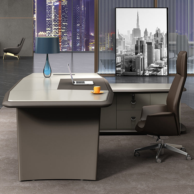 Contemporary Office Desk L-Shape Executive Desk Artificial Wood with 2 Storage Drawers