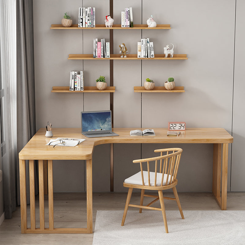 Modern Style Wooden Office Desk Natural L-shape Writing Desk for Home