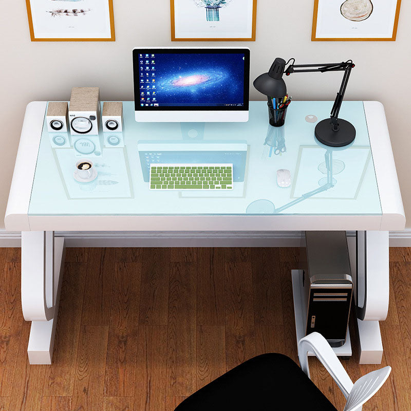 Contemporary Glass Office Desk Rectangular Gaming Desk with Metal Legs