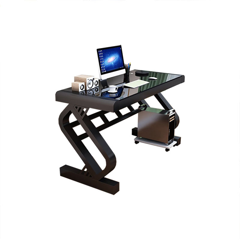 Contemporary Glass Office Desk Rectangular Gaming Desk with Metal Legs