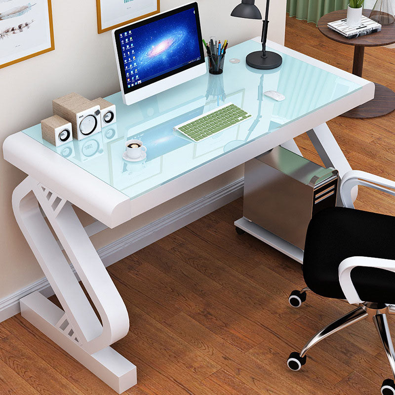 Contemporary Glass Office Desk Rectangular Gaming Desk with Metal Legs