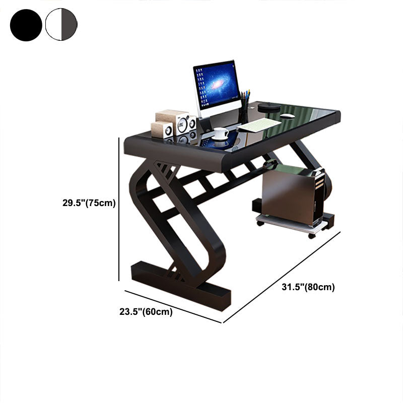 Contemporary Glass Office Desk Rectangular Gaming Desk with Metal Legs