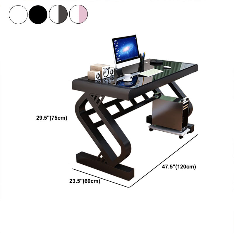 Contemporary Glass Office Desk Rectangular Gaming Desk with Metal Legs