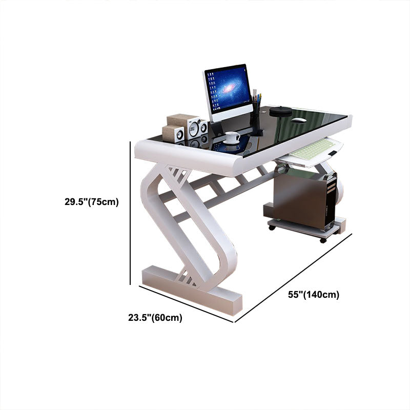 Contemporary Glass Office Desk Rectangular Gaming Desk with Metal Legs