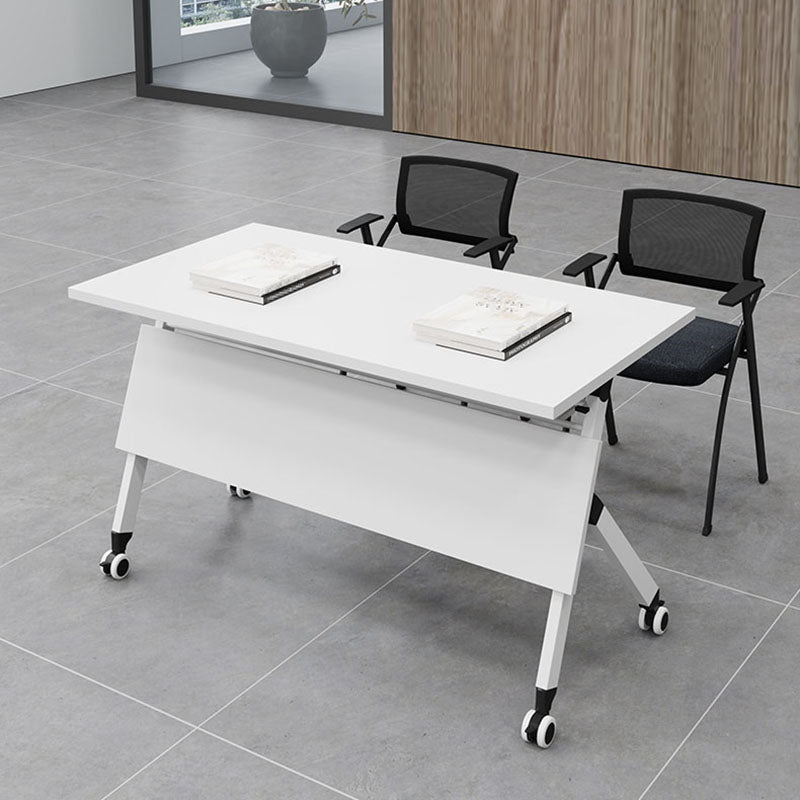 Contemporary Glass Office Desk Rectangular Writing Desk with Caster Wheels