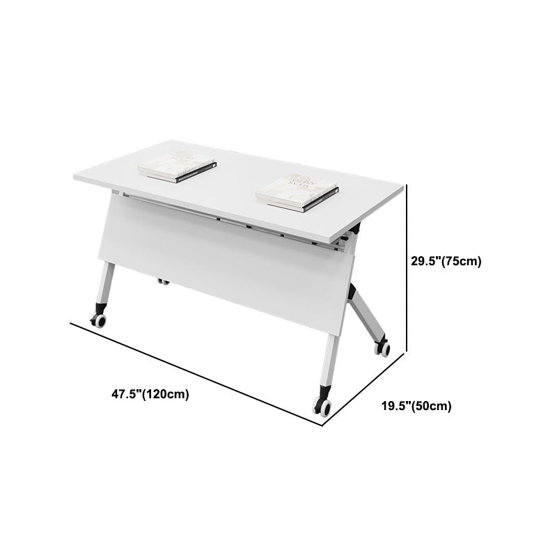 Contemporary Glass Office Desk Rectangular Writing Desk with Caster Wheels