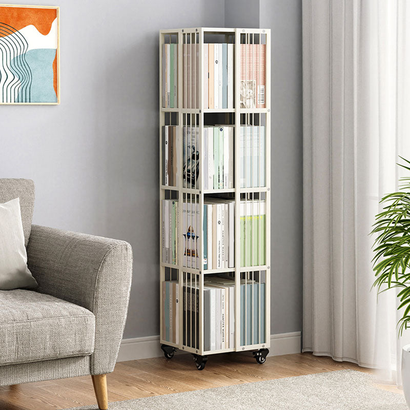 Modern Metal Bookcase White Standard Vertical Bookshelf with Shelves