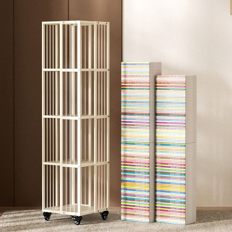 Modern Metal Bookcase White Standard Vertical Bookshelf with Shelves