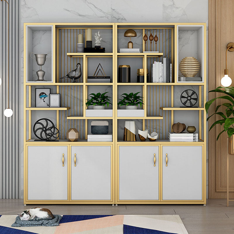 Contemporary Metal Bookshelf Open Shelf Bookcase with Cabinets