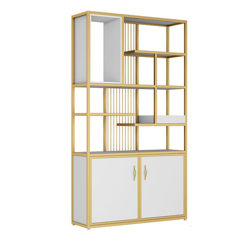 Contemporary Metal Bookshelf Open Shelf Bookcase with Cabinets