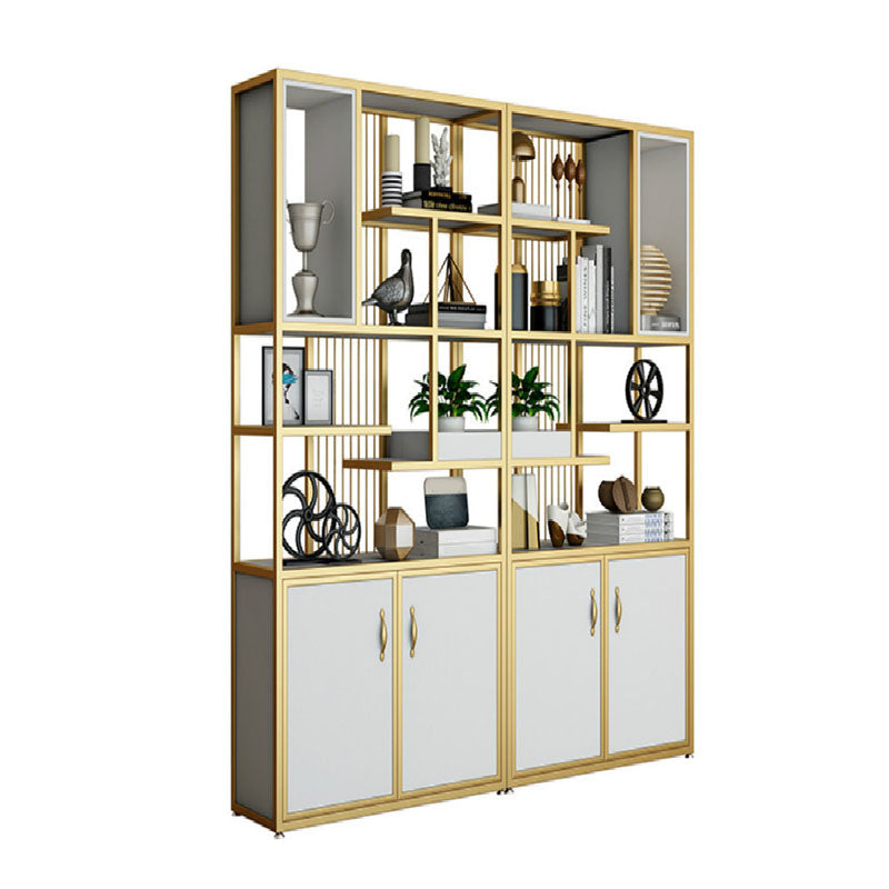 Contemporary Metal Bookshelf Open Shelf Bookcase with Cabinets