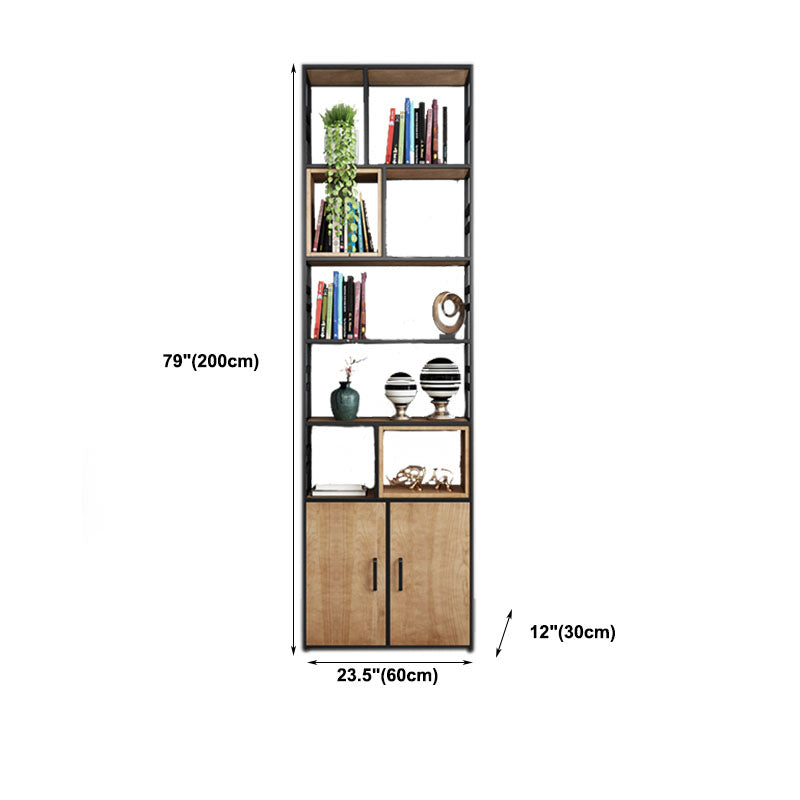 Modern Metal Bookcase Black Geometric Open Shelf Bookshelf with Doors