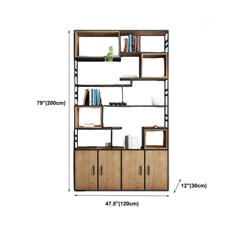 Modern Metal Bookcase Black Geometric Open Shelf Bookshelf with Doors