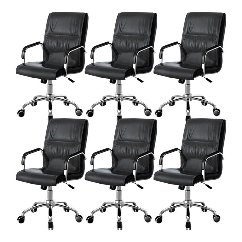 High Back Fixed Arms Chair Leather Black Faux Leather Office Chair