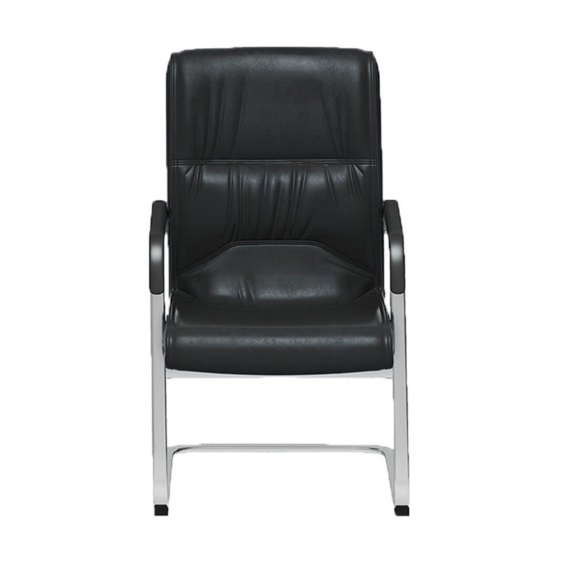 High Back Fixed Arms Chair Leather Black Faux Leather Office Chair