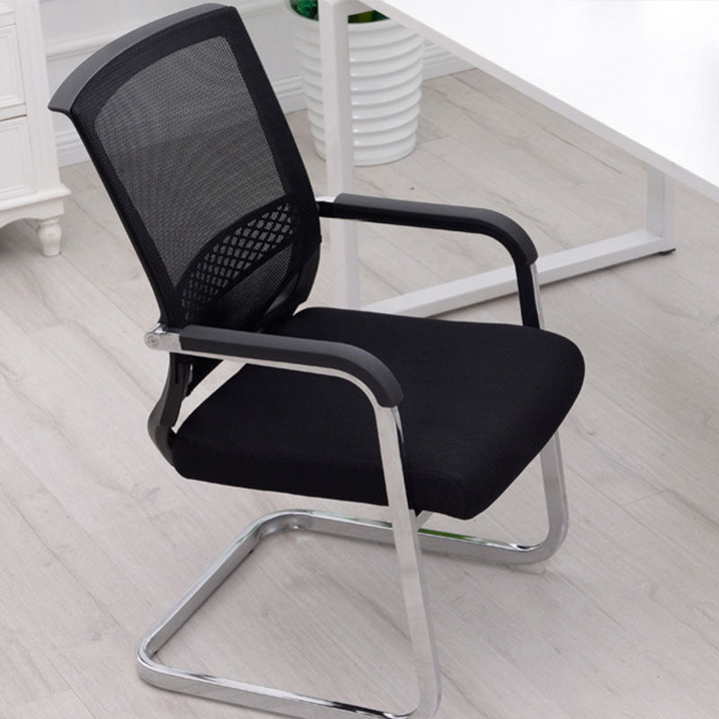 Black No Wheels Office Chair Metal Frame Material Fixed Arms Desk Chair