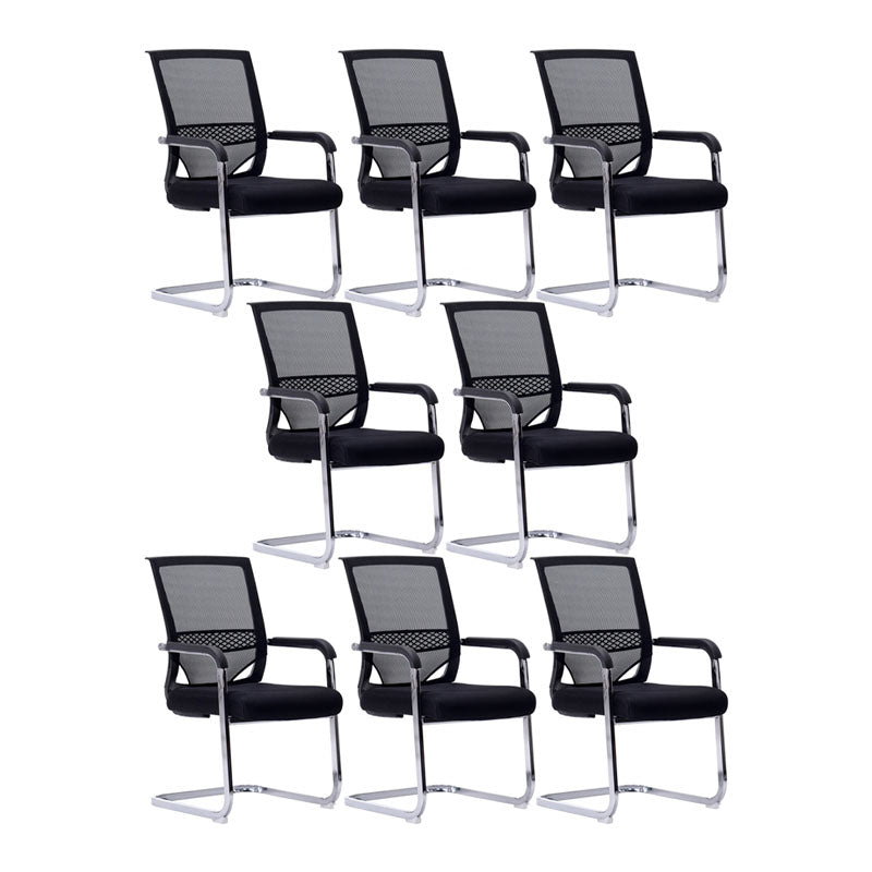 Black No Wheels Office Chair Metal Frame Material Fixed Arms Desk Chair