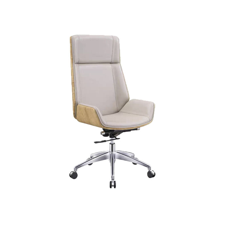 Fixed Arms Desk Chair High-back Ergonomic Leather Office Chair