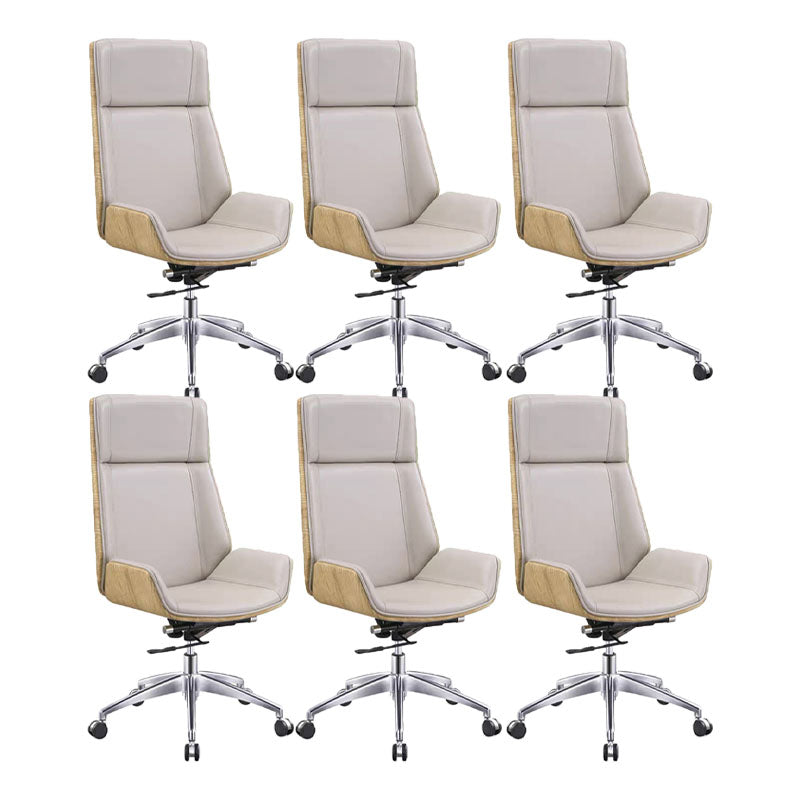 Fixed Arms Desk Chair High-back Ergonomic Leather Office Chair