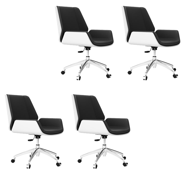 Contemporary Faux Leather Task Chair Mid-Back Black Office Chair with Arms