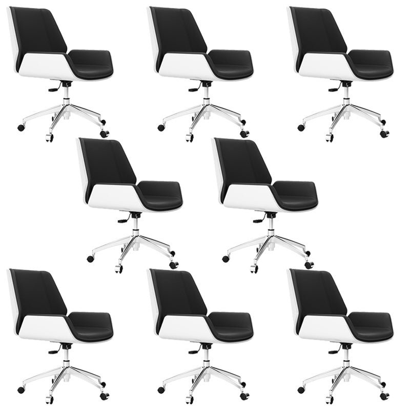 Contemporary Faux Leather Task Chair Mid-Back Black Office Chair with Arms