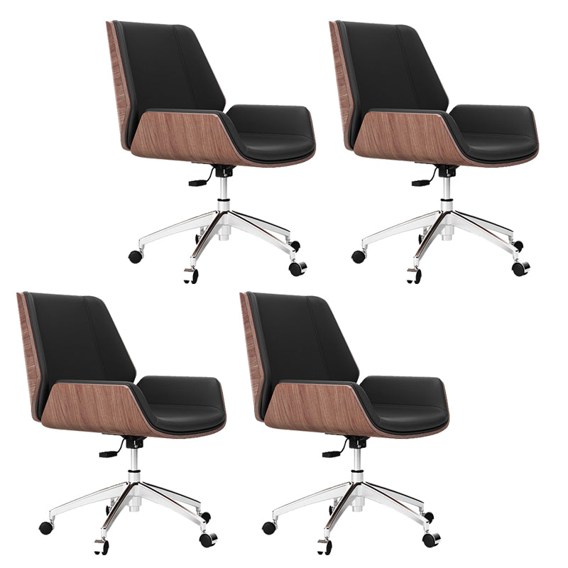 Contemporary Faux Leather Task Chair Mid-Back Black Office Chair with Arms