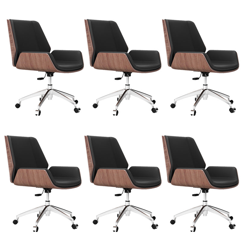 Contemporary Faux Leather Task Chair Mid-Back Black Office Chair with Arms