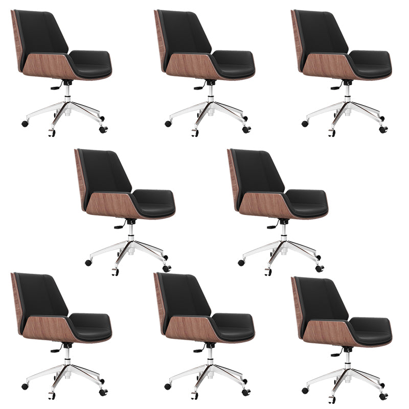 Contemporary Faux Leather Task Chair Mid-Back Black Office Chair with Arms