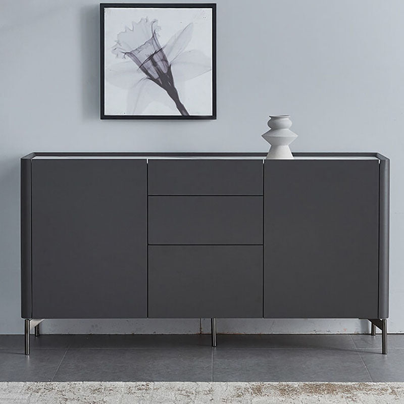 Grey Engineered Wood Sideboard Modern Stone Countertop Buffet with Drawer for Dining Room