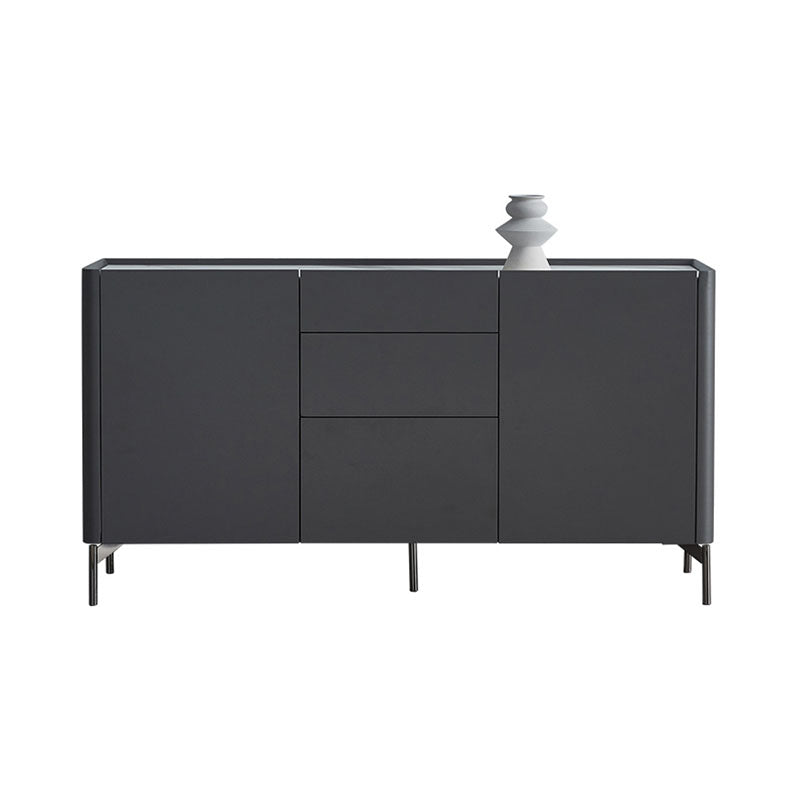 Grey Engineered Wood Sideboard Modern Stone Countertop Buffet with Drawer for Dining Room