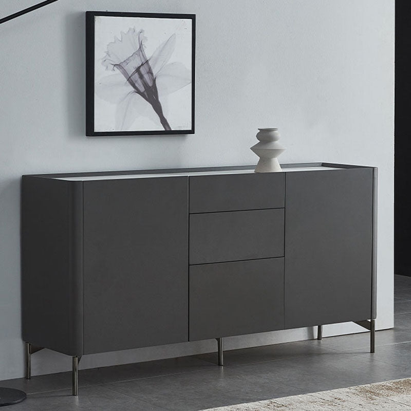 Grey Engineered Wood Sideboard Modern Stone Countertop Buffet with Drawer for Dining Room