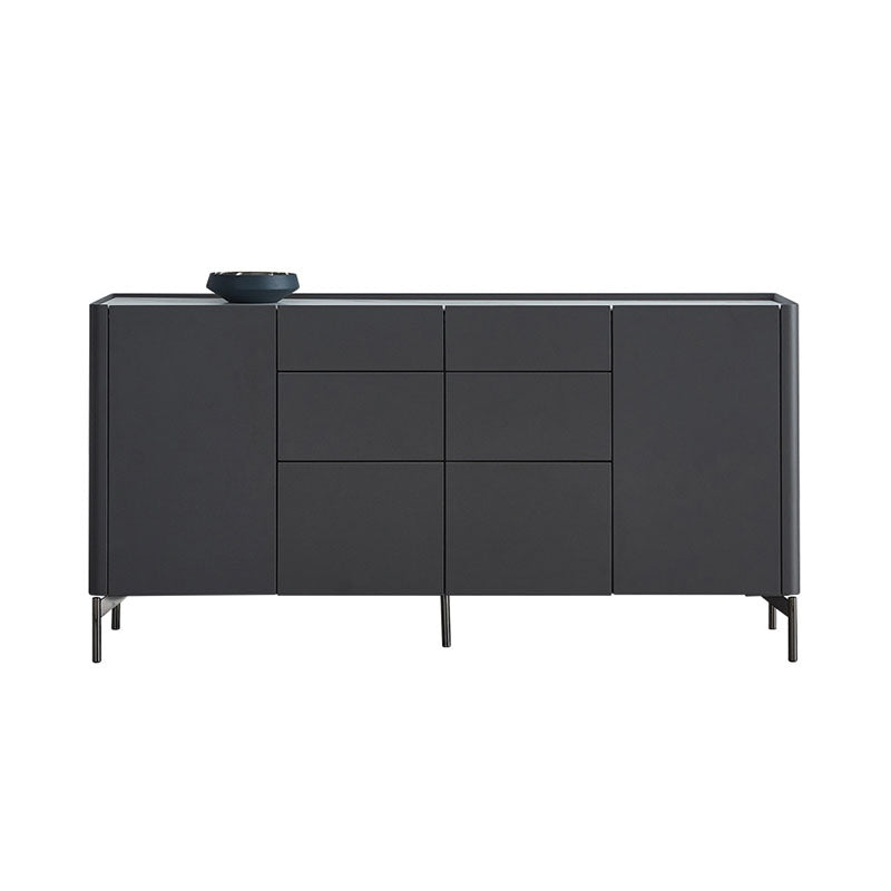 Grey Engineered Wood Sideboard Modern Stone Countertop Buffet with Drawer for Dining Room